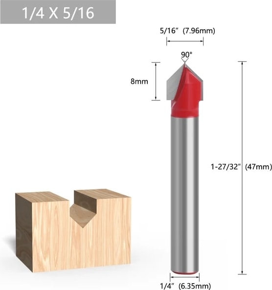 6.35X7.96MM Lavıe 6mm 1/4 Sap 90 V Tipi Planya Kesici Oyma Kanal Açma Araçları Yönlendirici Bit Seti Emniyet Freze Kesiciler (Yurt Dışından)