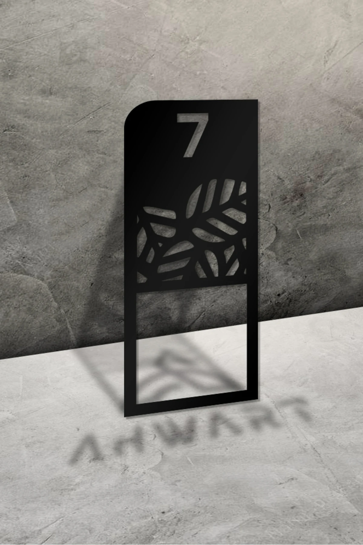 Ahşap Daire Kapı Numarası, Çiçek Desenli Dekoratif Zil Priz Çerçevesi No:7