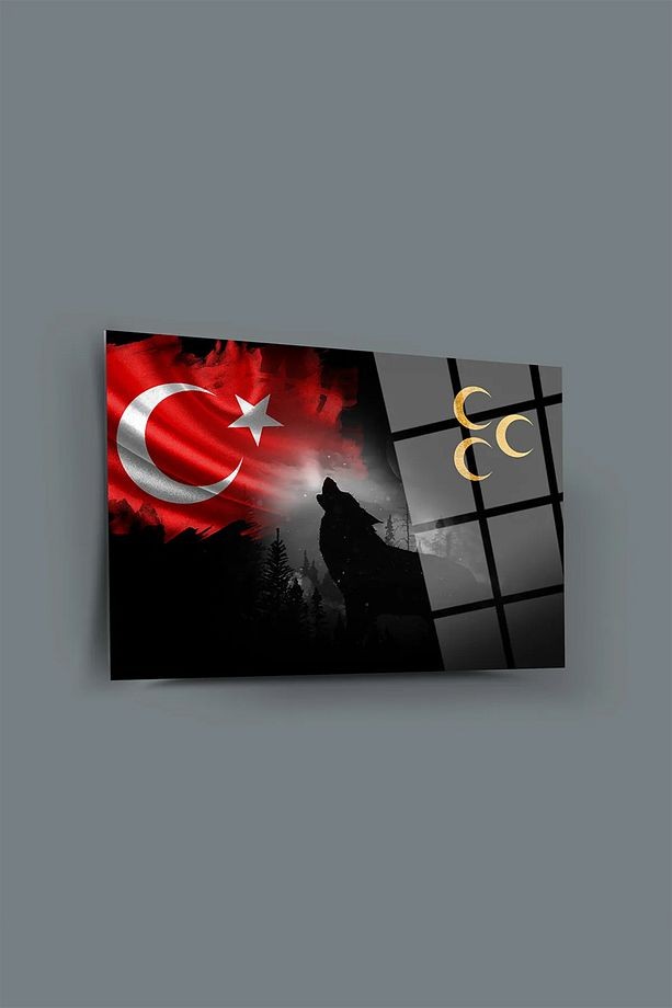 Bozkurt Üç Hilal Türk Bayrağı Cam Tablo