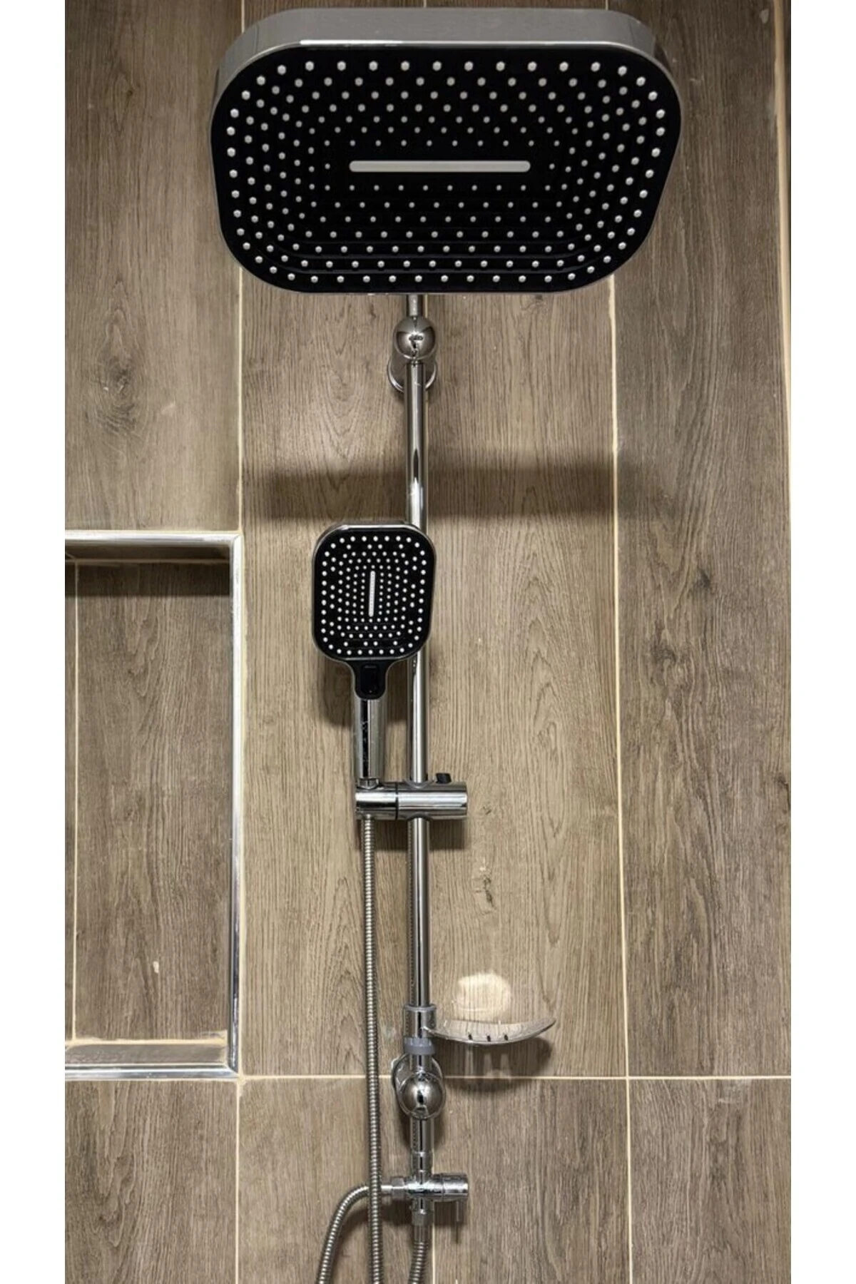 Lüks Siyah-Krom Yağmurlama Tepe Duş Seti