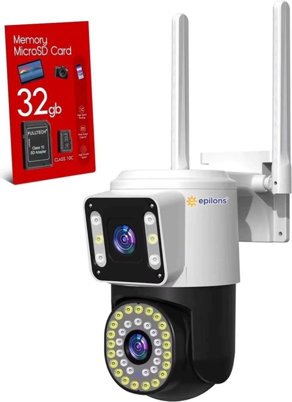32 GB Hafıza Kartlı 4mp Yoosee Çift Lens Ip Kamera - Wıfı Otomatik Izleme, Su Geçirmez Kablosuz Güvenlik Ev Kamerası, Renkli Gece Görüş