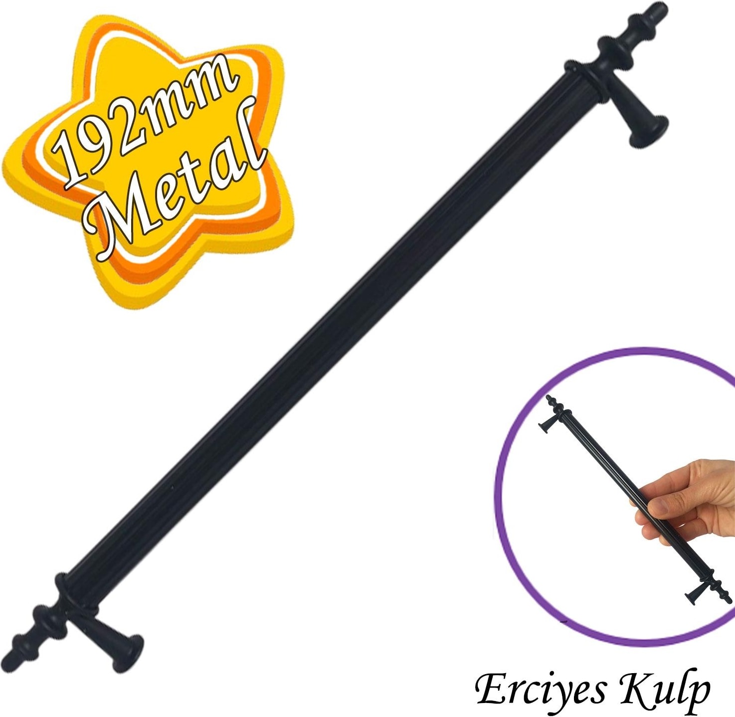 Erciyes Kulp Siyah 192 mm Kulp Mobilya Mutfak Dolabı Çekmece Dolap Kapak Kulpu Kulbu Metal Kulpları