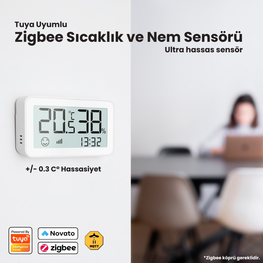 Zigbee Sıcaklık ve Nem Sensörü ( Tuya, Smart Life Home Assistant Uyumlu )