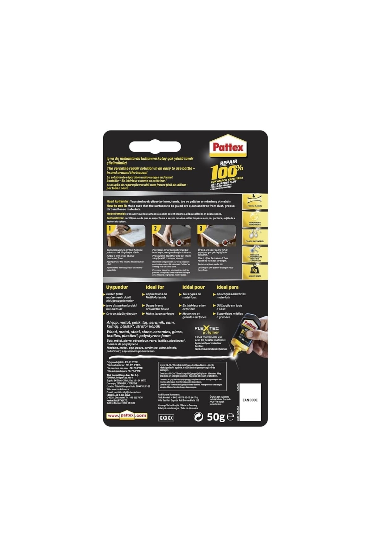 PATTEX Çok Amaçlı Yapıştırıcı Repair %100, 50 Gr, Dayanıklı Ve Güçlü