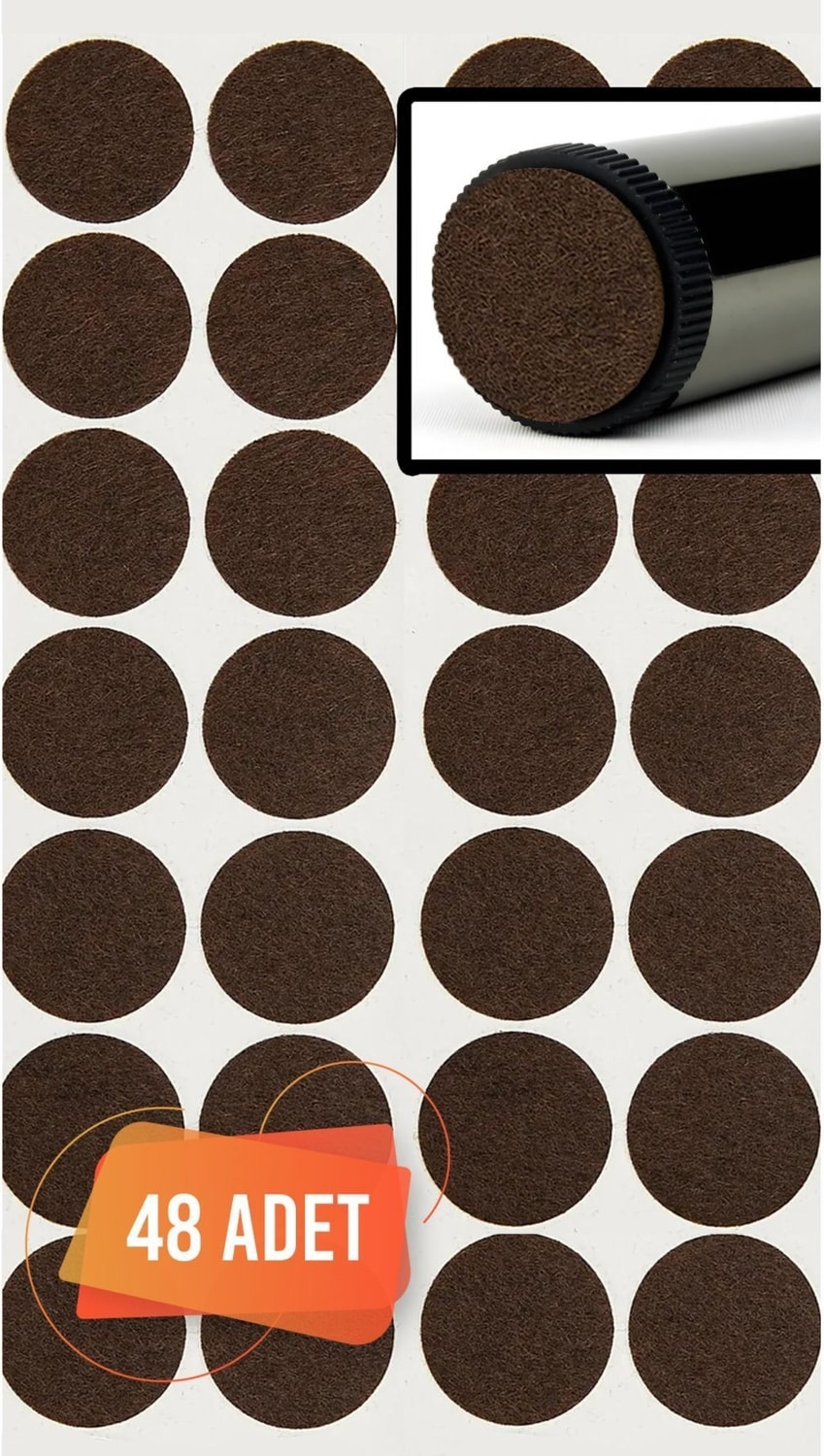 Yapışkanlı Mobilya Masa Sandalye Parke Zemin Ayak Koruyucu Kaydırmaz Keçesi 20 mm (48'li Paket)