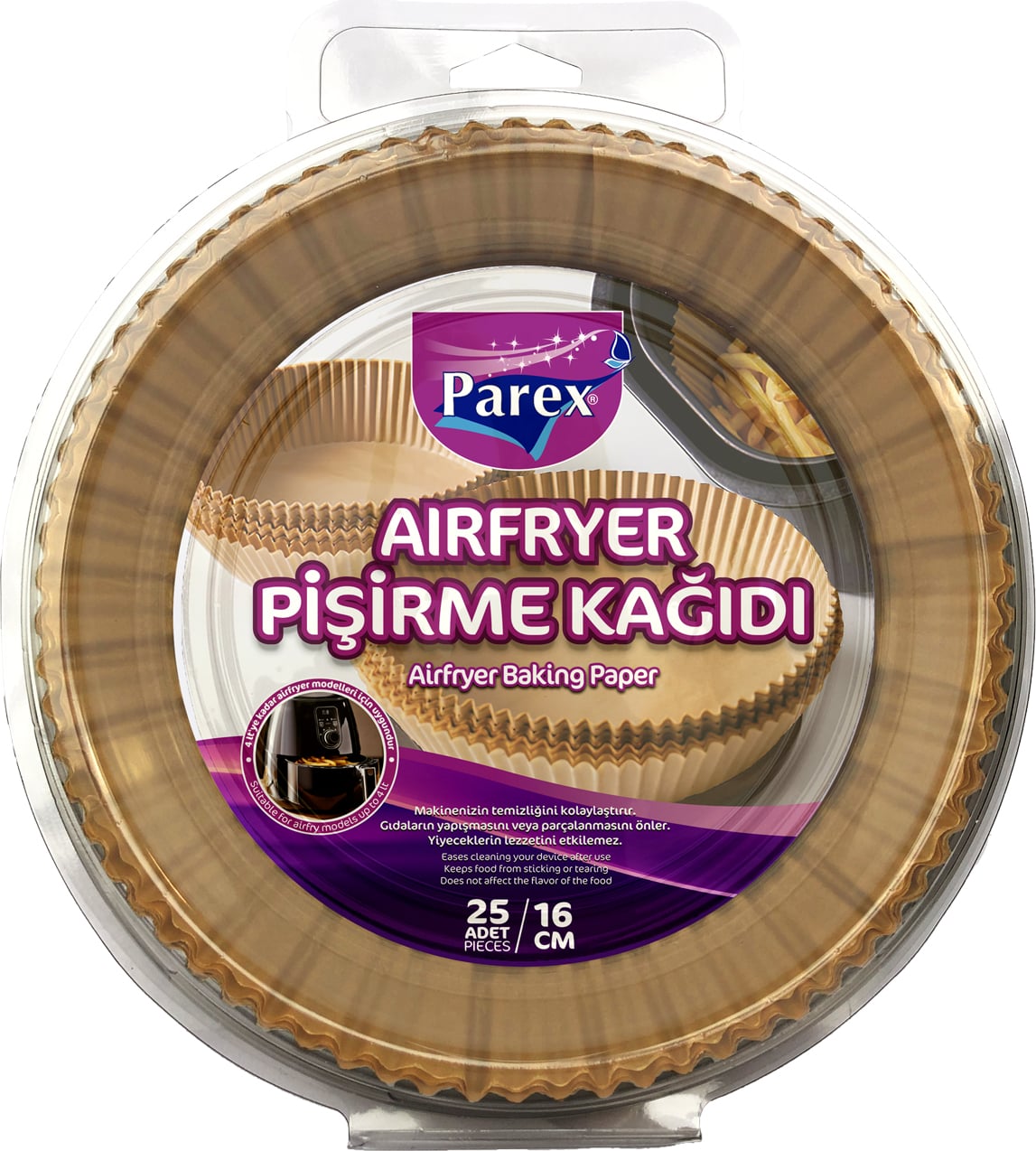 POLİSAN Parex Airfryer Pişirme Kağıdı Hava Fritözü Airfryer Firitözü Airfryer Yağsız Firitöz 25 Adet
