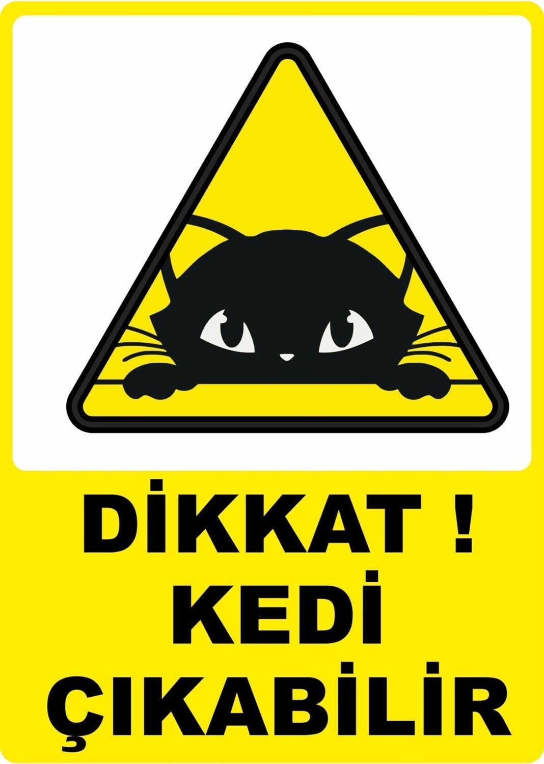 Dikkat Kedi Çıkabilir Pvc Plakalı Uyarı Levhası Dekota Dijital Uv Baskı Yapışkanlı 25X35 cm