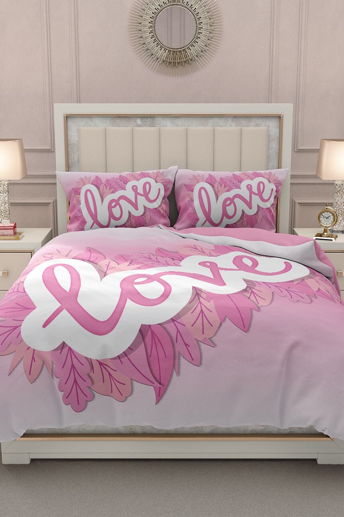 Kıng Sıze Sevgililer Günü Çift Kişilik Nevresim Takımı%100 Pamuk Saten 3d Aşkıma Özel 220x240cm