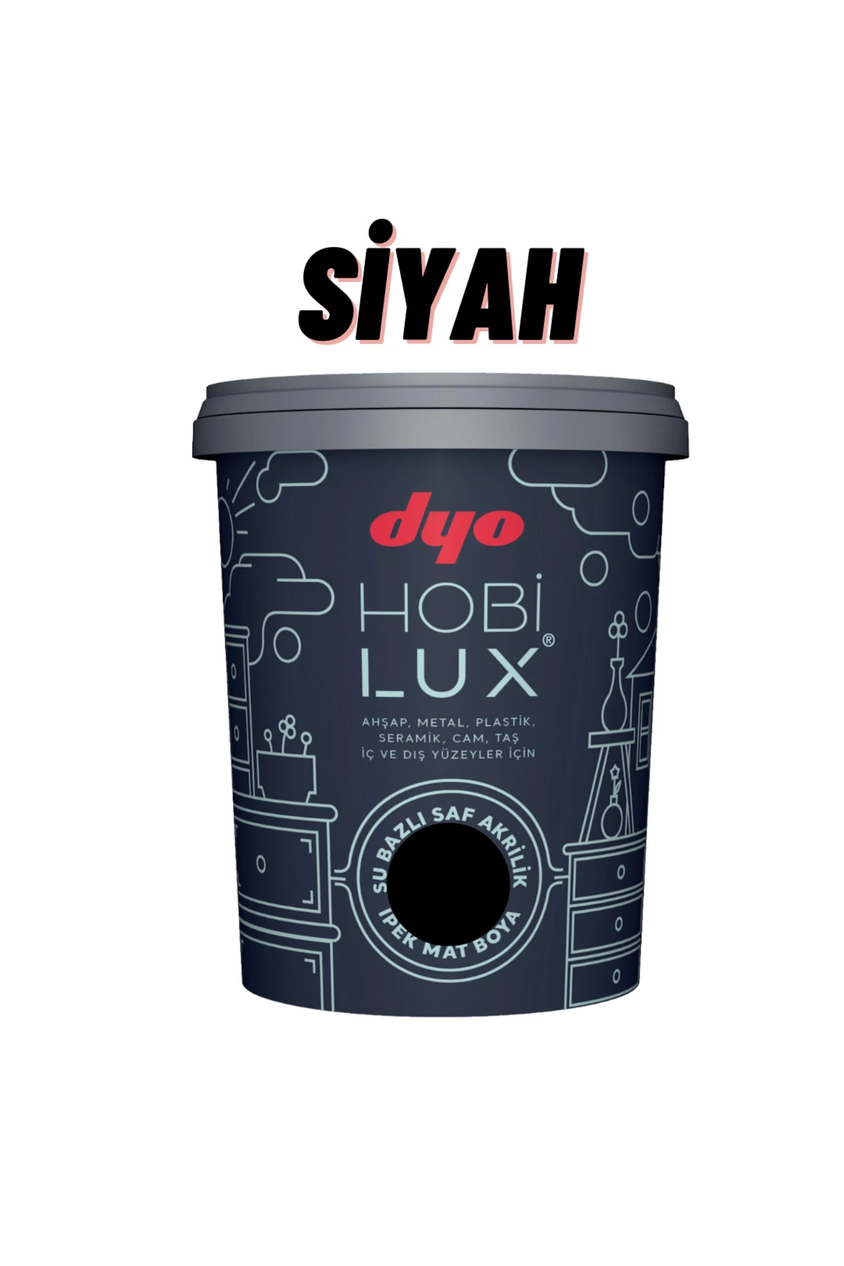 Dyo Hobilux Siyah Su Bazlı Saf Akrilik 0,4 lt Hobi Boyası ( 0020 - siyah )