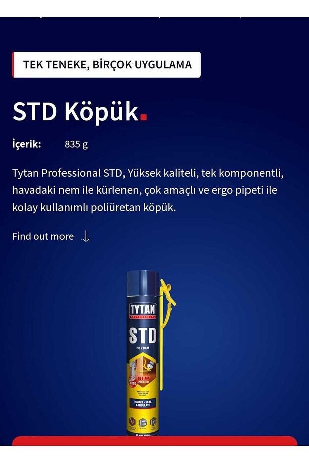 STD Tam Dolum Poliüretan Köpük (12 adet)