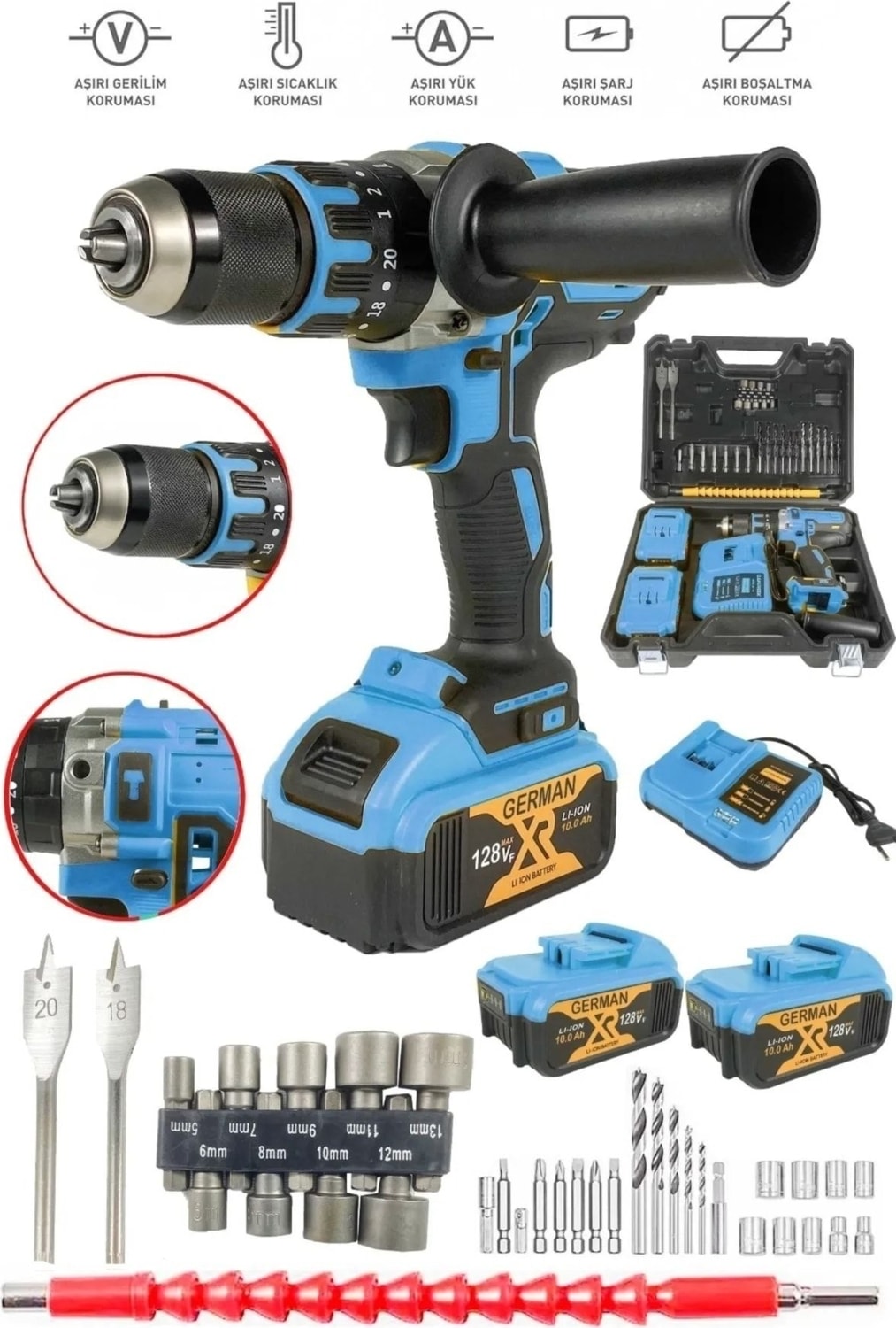 Çift Akülü Metal Şanzıman Darbeli Matkap 39 Parça Set