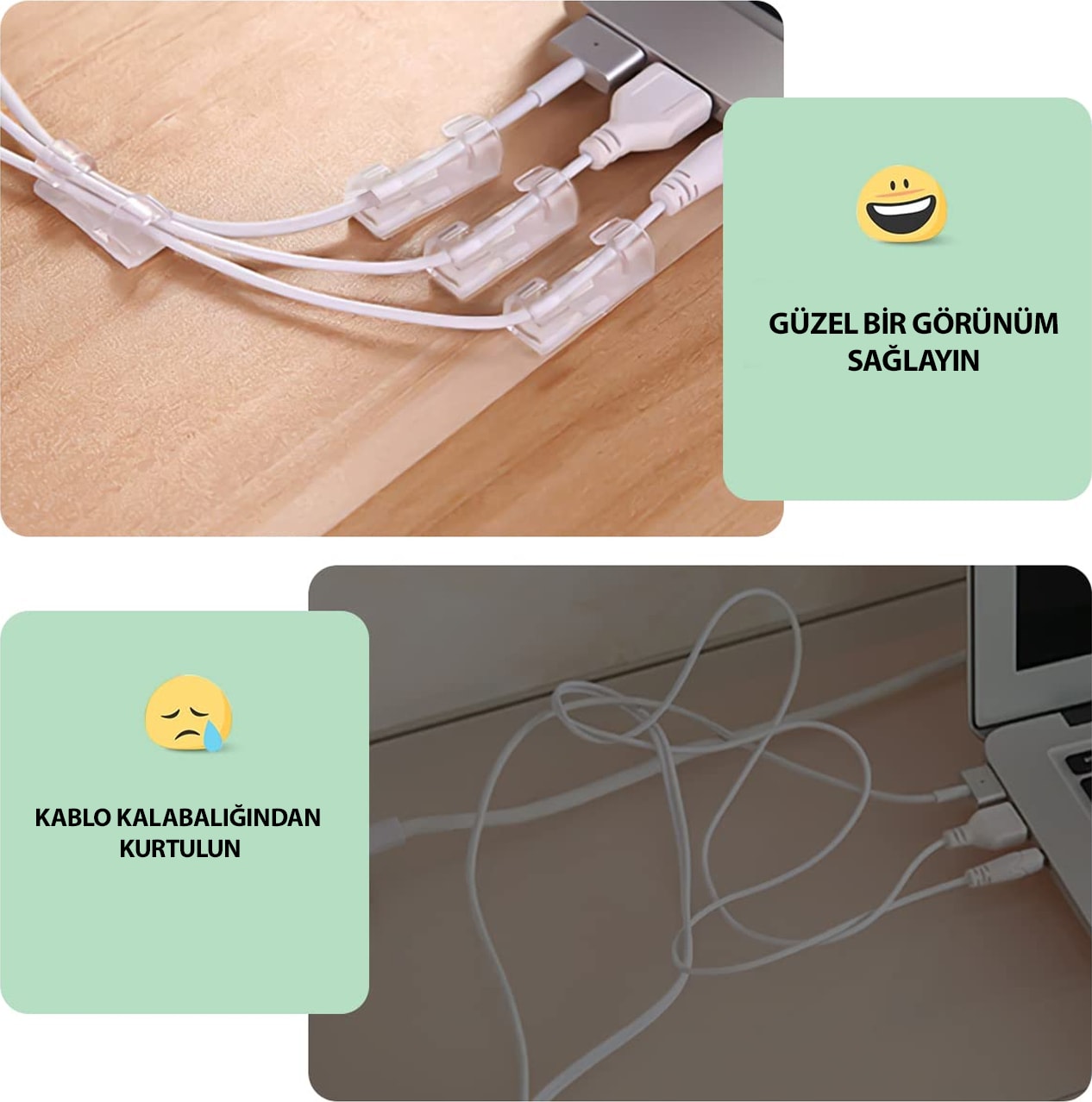 20'li Yapışkanlı Kablo Sabitleyici Şeffaf Klips