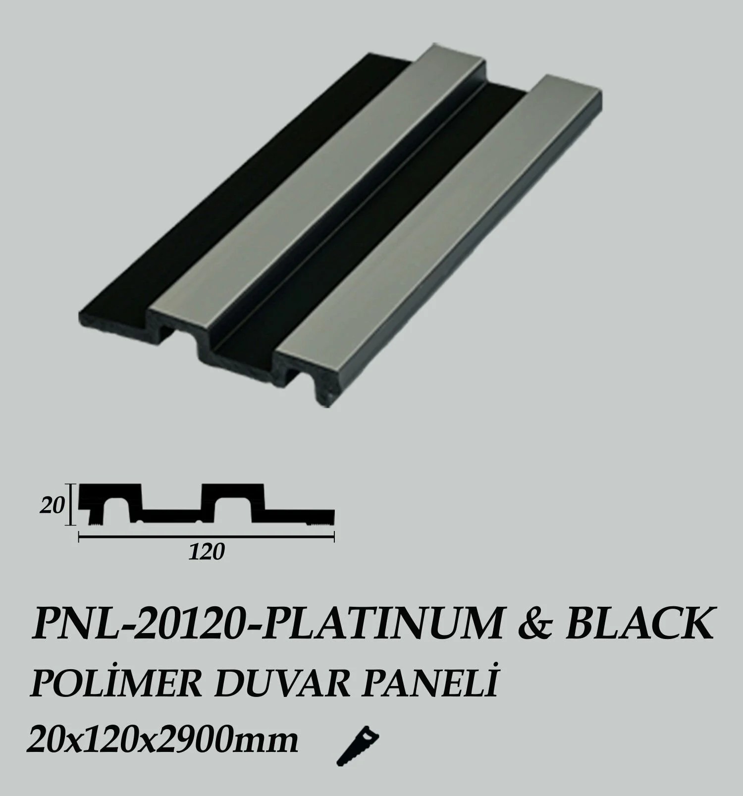 PLATINUM&BLACK Polimer Duvar Paneli 20X120X2900mm