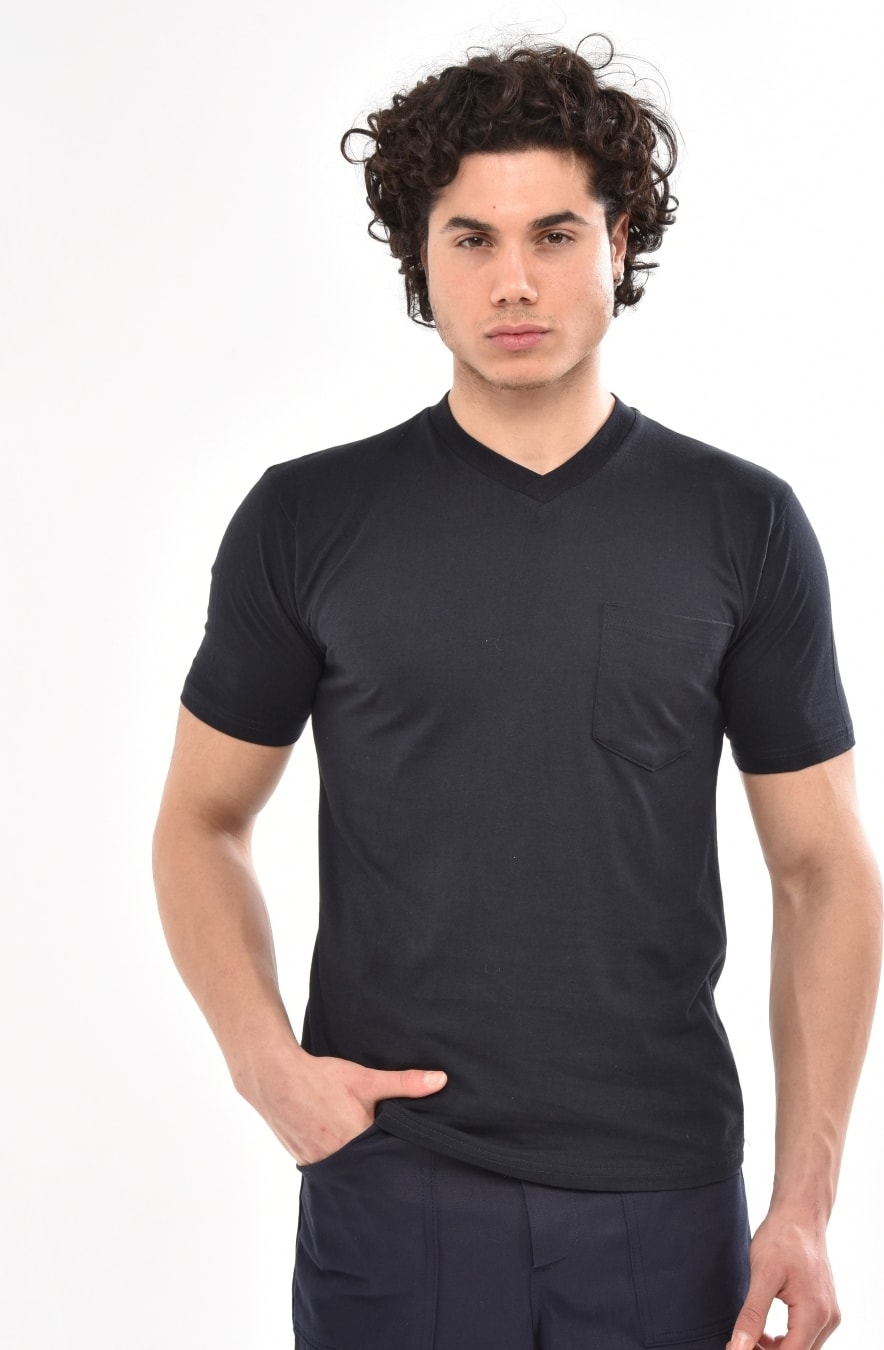 Çamdalı Iş Elbiseleri V Yaka Lacivert Kısa Kollu Süprem Iş Tişörtü - V Yaka T-Shirt