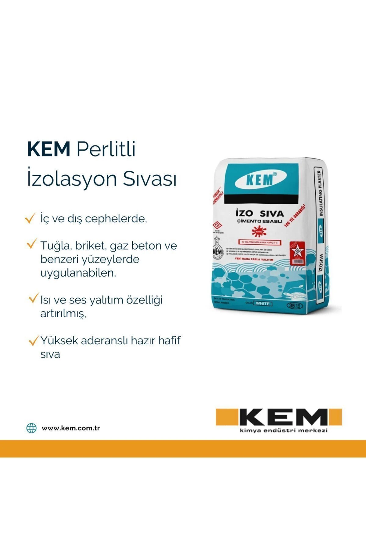 İzo Sıva Perlitli Izolasyon Sıvası Beyaz 35kg Elyaf Donatılı - Iç/dış Cephe Isı Yalıtım Sıvası