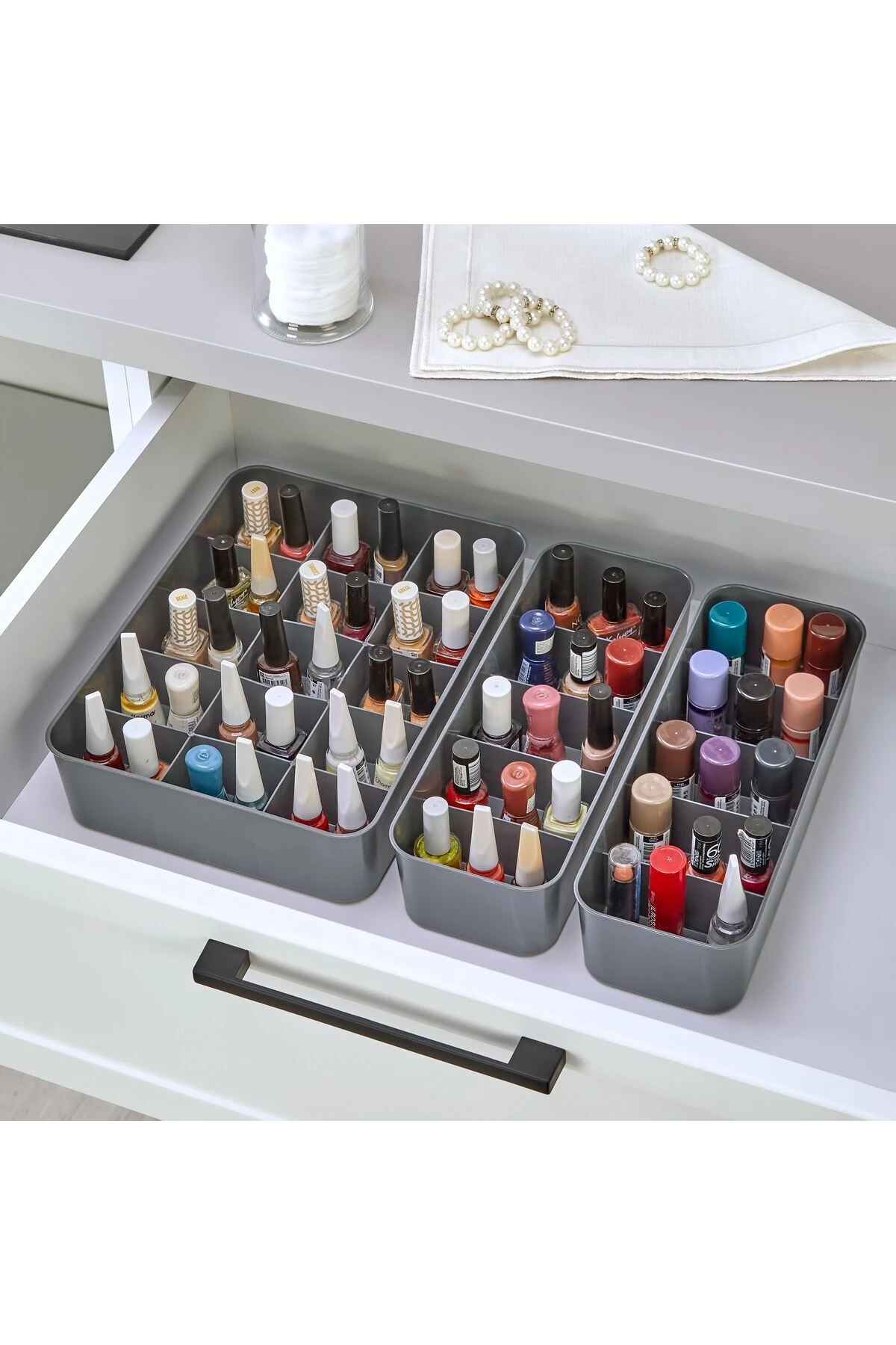 3'lü Set Bölmeli Makyaj Takı Organizer, Banyo Mutfak Düzenleyici 15gözlü 1adet, 5gözlü 2adet ANTRAST