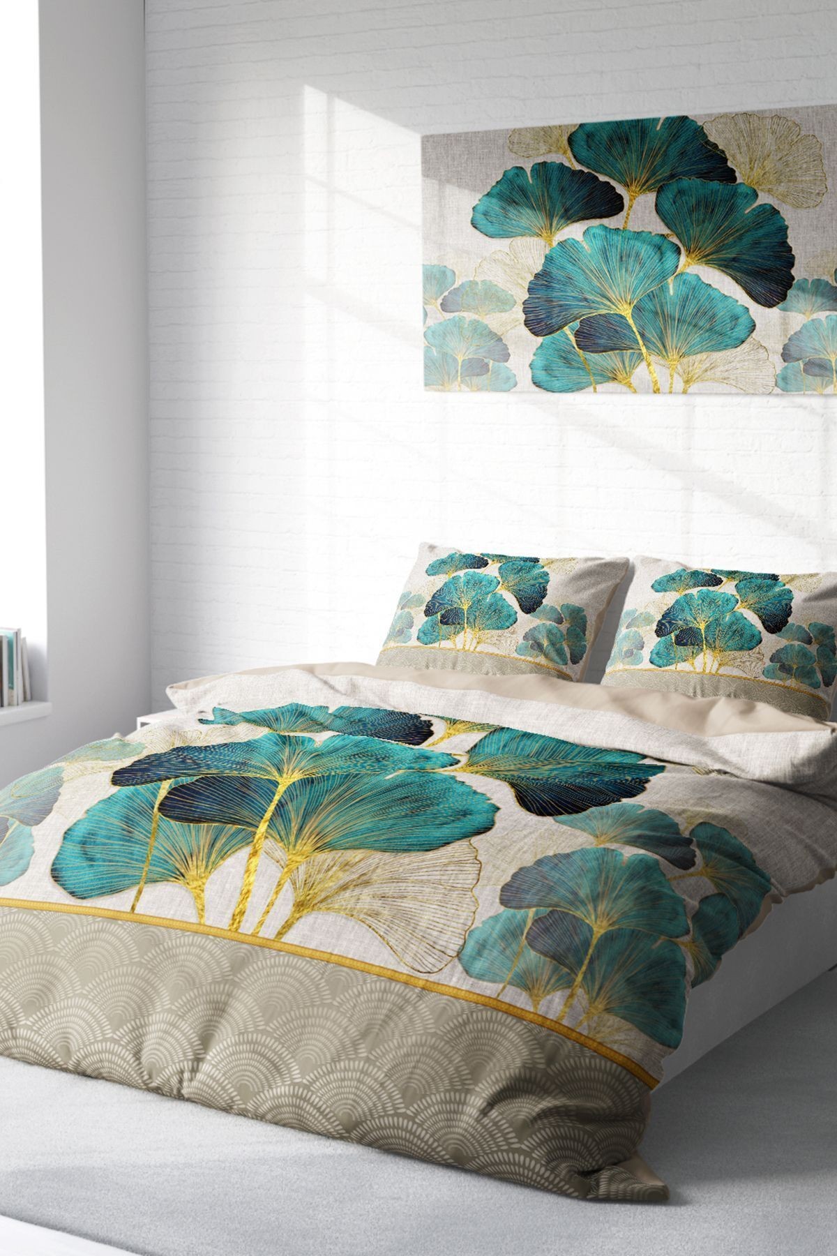 Luxury Leaves linens Çift Kişilik Pamuk Saten Nevresim Takımı