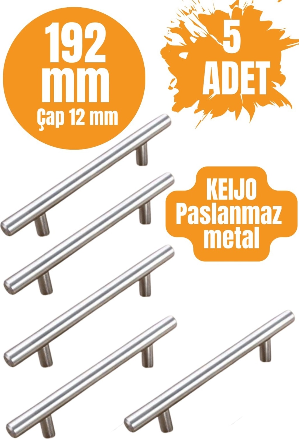5 ADET Keijo INOX 192mm Paslanmaz Kulp (mobilya, dolap kulbu, kulp modeli)