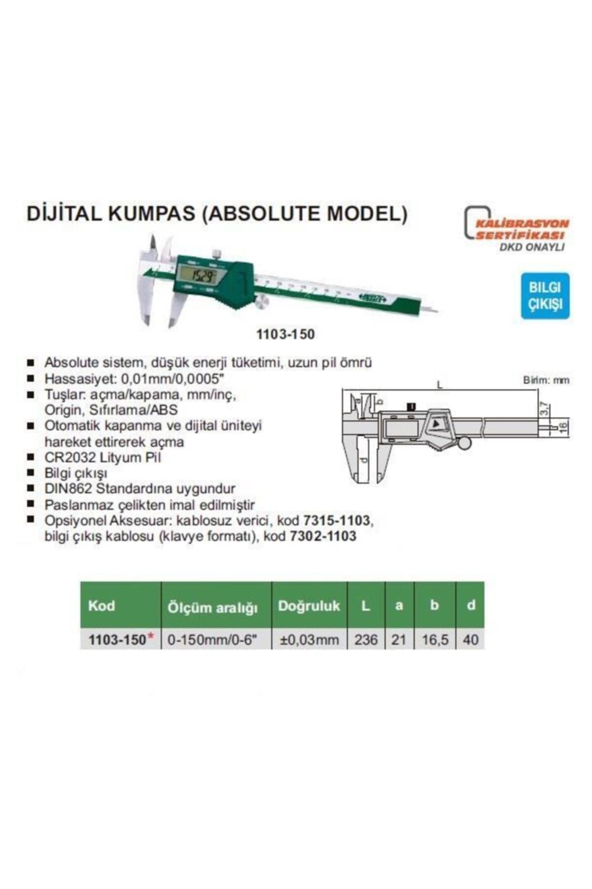 Insize Dijital Kumpas 1103-200