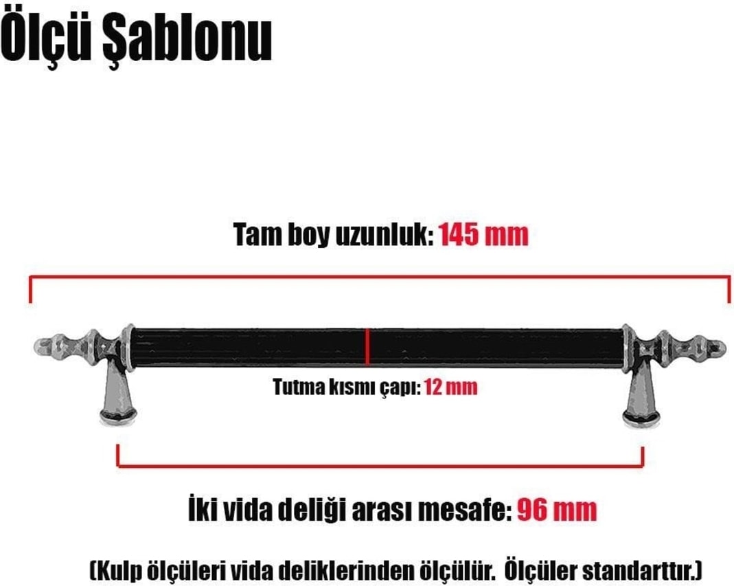 Lüx Ovacık Çekmece Dolap Kapak Kulpu Kulbu 96 mm Mat Siyah Metal Kulp 10 Adet