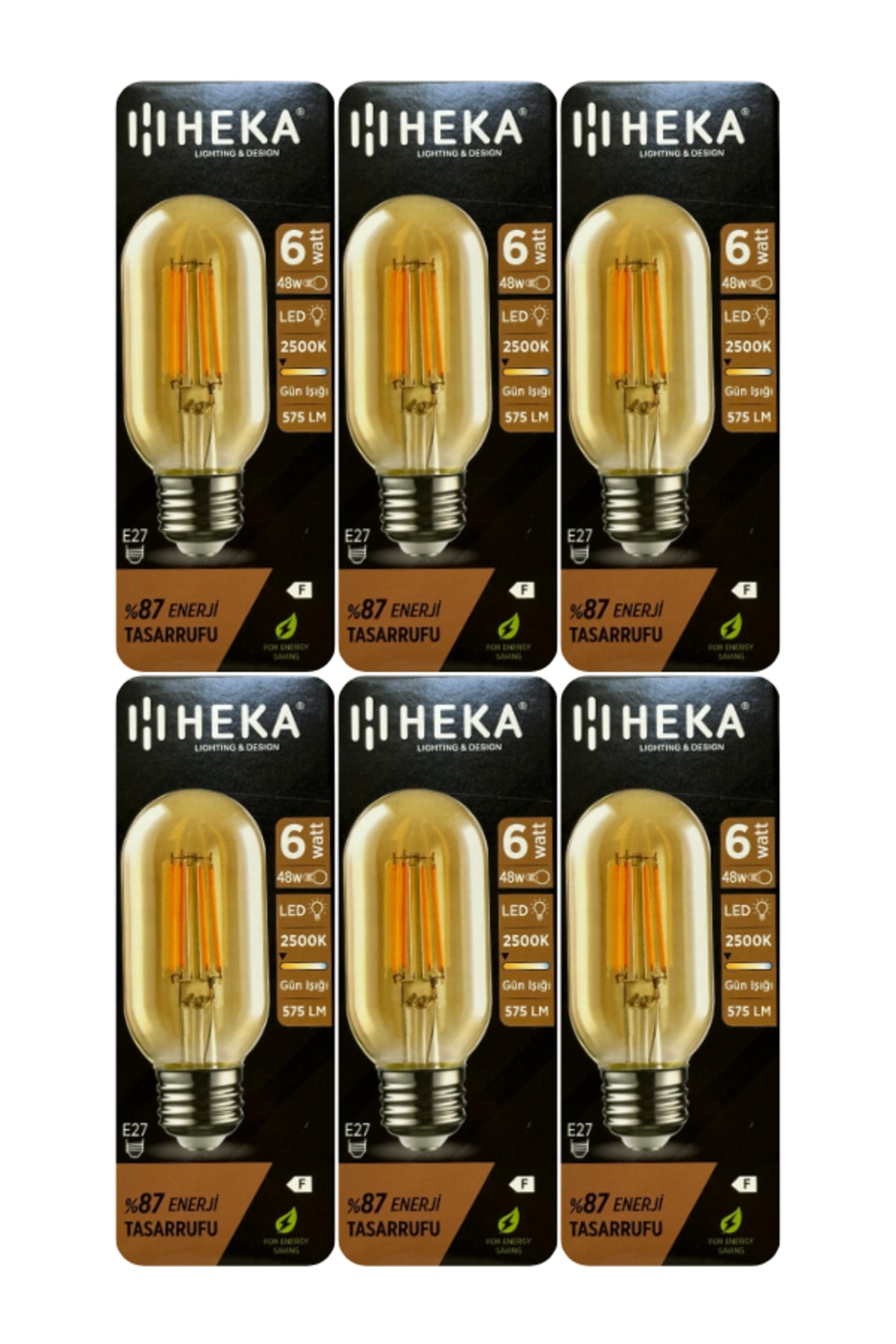 (6 Adet) 6W (48W) 2500K (Günışığı) E27 Duylu (Kalın Duy) Şeffaf Led Ampul
