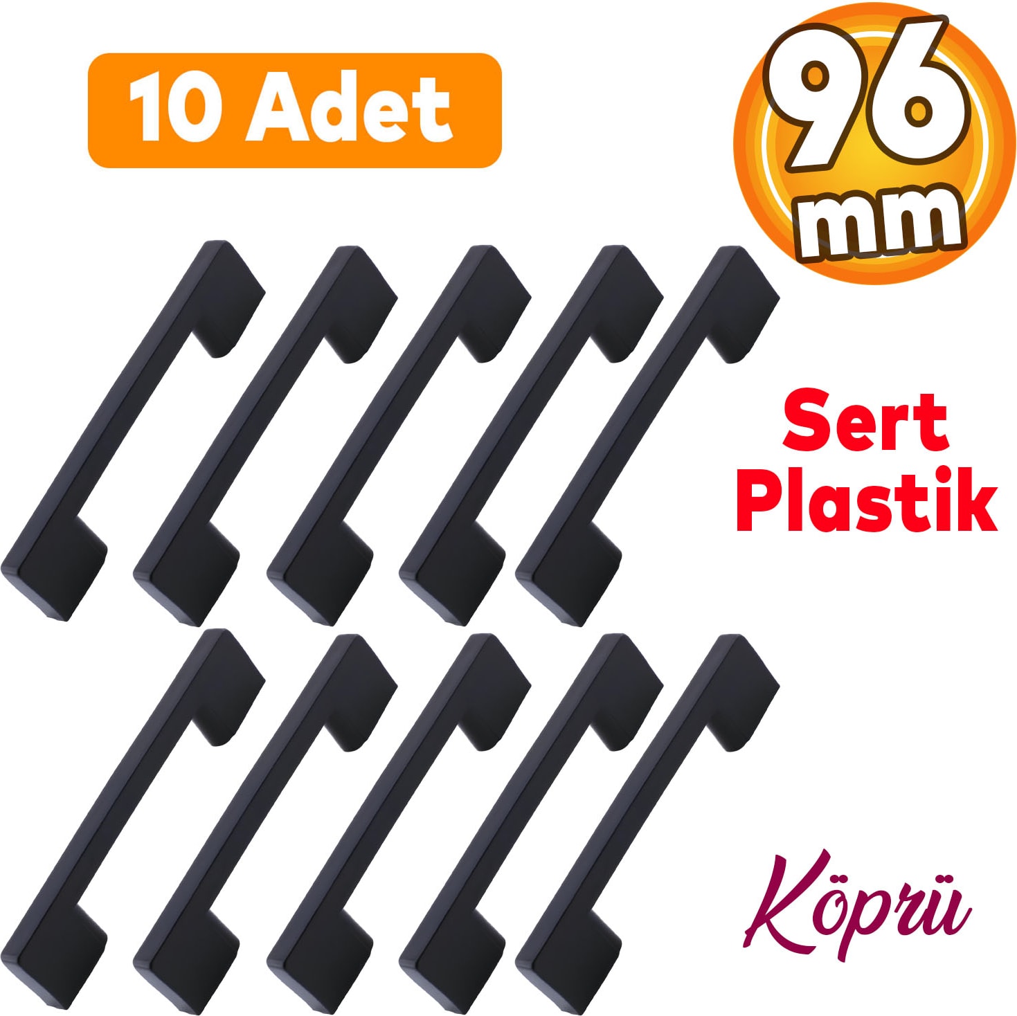 10 Adet Plastik Kulp Köprü Mobilya Mutfak Dolabı Çekmece Dolap Kulpları Kapak Kulpu Kulb Siyah 96 mm