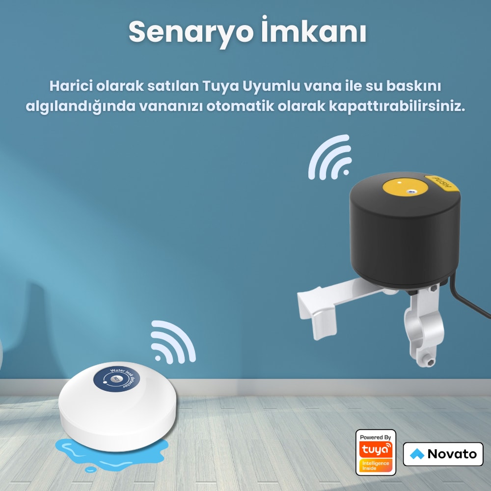 Zigbee Dahili Alarmlı Su Baskını Sensörü (Tuya, Smart LIFE,ZIGBEE2MQTT Uyumlu )