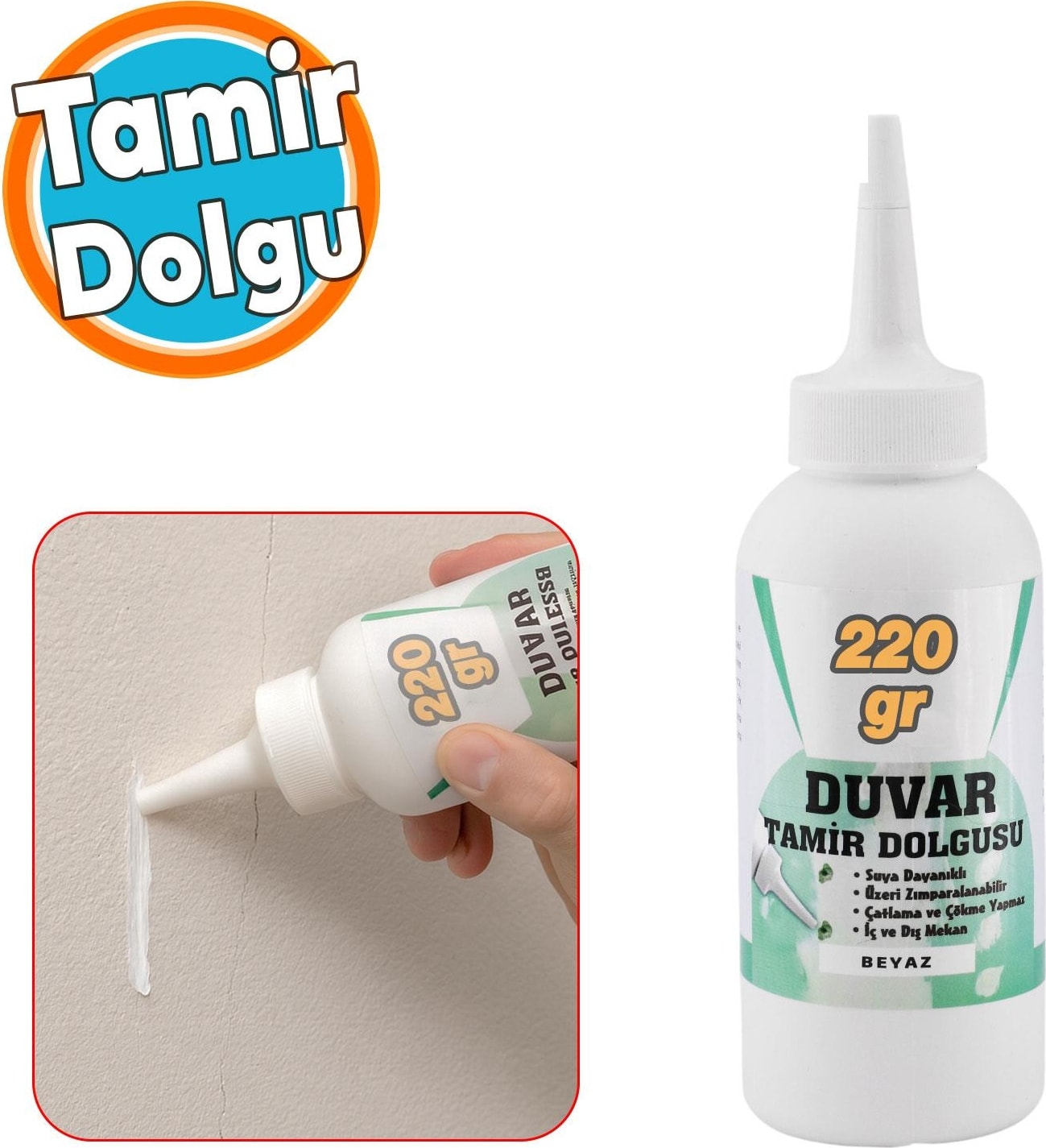 Pratik Duvar Çatlak Delik Giderici Tamir Dolgusu ( 220 gr ) Beyaz Macun Boşluk Doldurucu Onarıcı