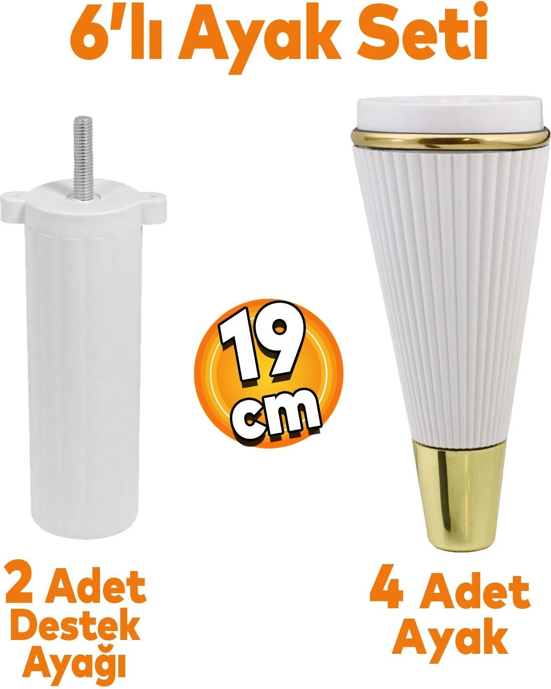 Iron 6'lı Set Mobilya Tv Ünitesi Çekyat Koltuk Kanepe Destek Ayağı 19 Cm Beyaz Ayakları M8 Civatalı