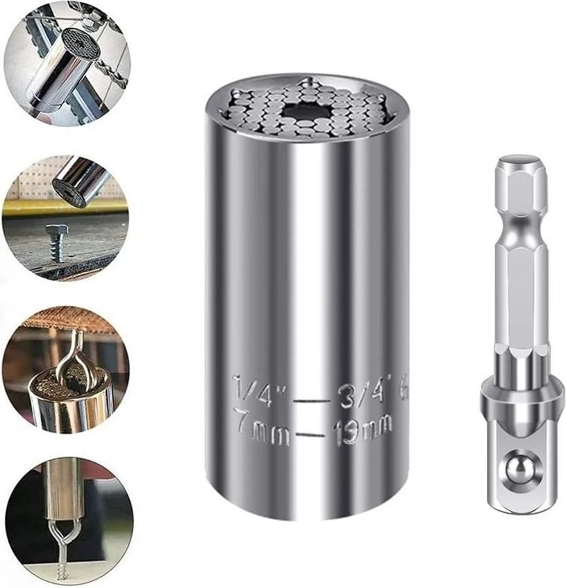 2'li Set Çok Amaçlı Universal Matkap Ucuna Takılan Evrensel Lokma Anahtar Takımı 7-19 mm Soket