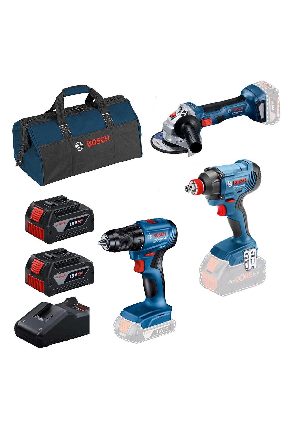 BOSCH 3'lü Akülü Set GSR 185-LI+GDX 180-LI+GWS 180-LI 2x4 Ah. 0615990N3P