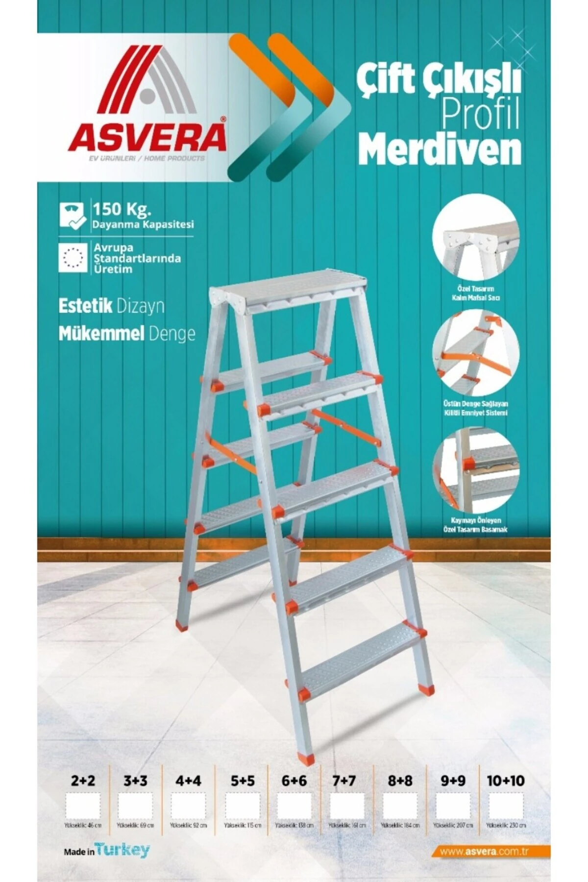 Yakut Serisi 3+3 Basamaklı Çift Çıkışlı Galvanizli Profil Merdiven (Ev, bahçe, işyeri için uygun)