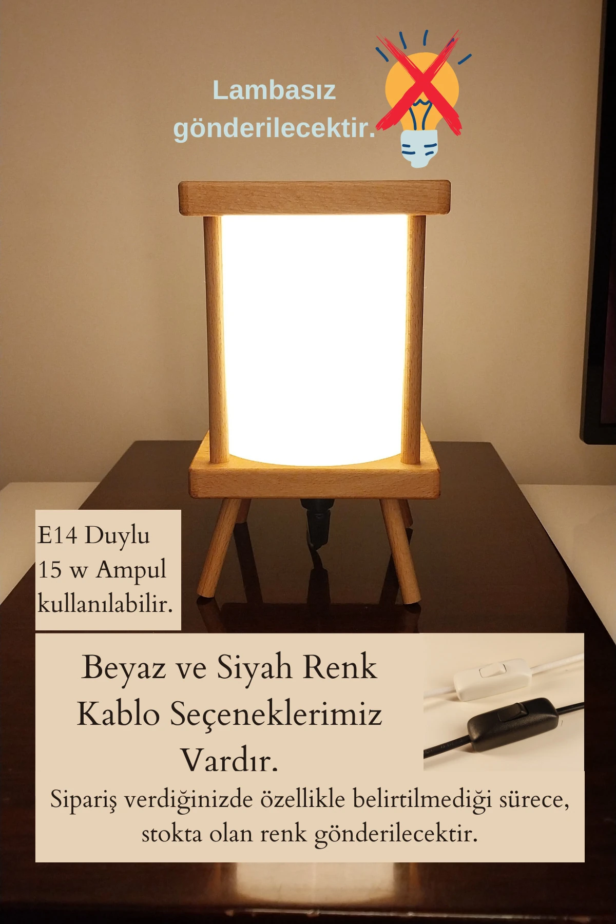 Aç-kapa Anahtarlı Lambader, Gece Lambası, Ahşap Lambader