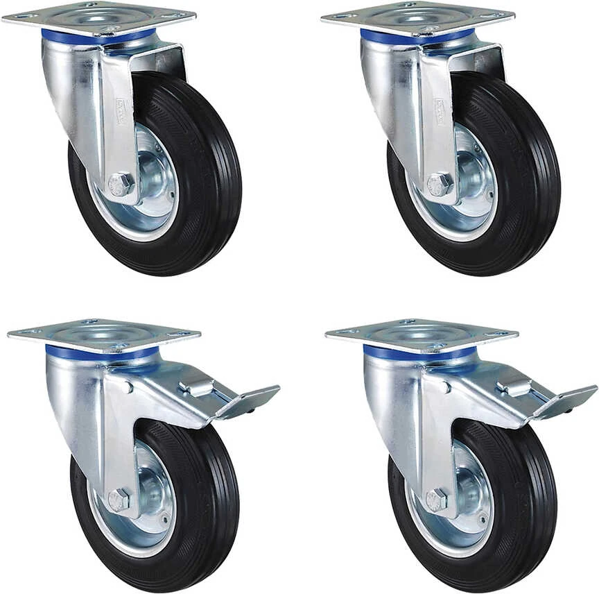 Kauçuk Dolgu Lastik Sanayi Tekeri 2 Adet Döner 2 Adet Frenli Tekerlek - 100 mm Çap