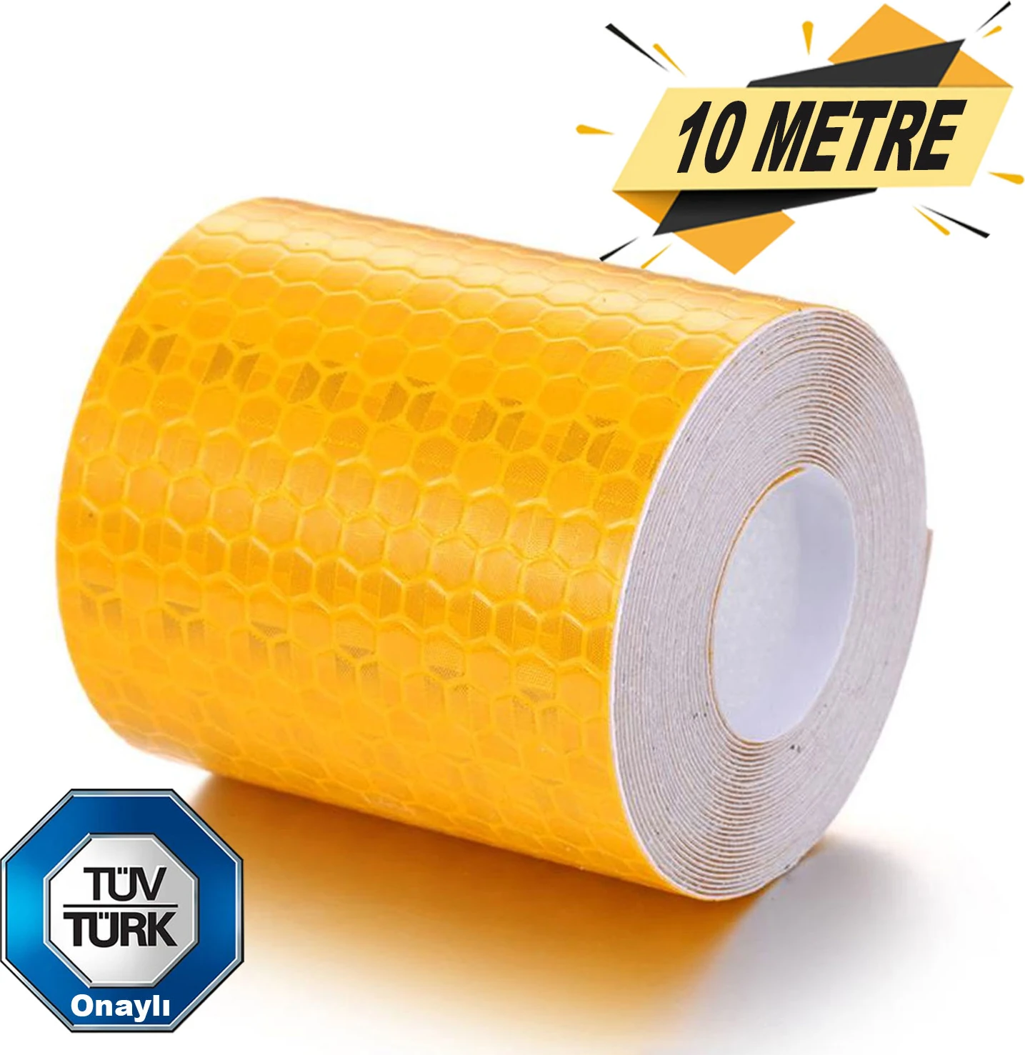 Tüvtürk Onaylı Reflektörlü Reflektif Fosforlu Şerit Bant Sarı Reflekte İkaz Bandı (10 METRE)