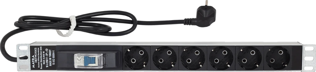 Networks PDU 6'lı Alüminyum Sigortalı Rack Kabinet Tipi Grup Priz