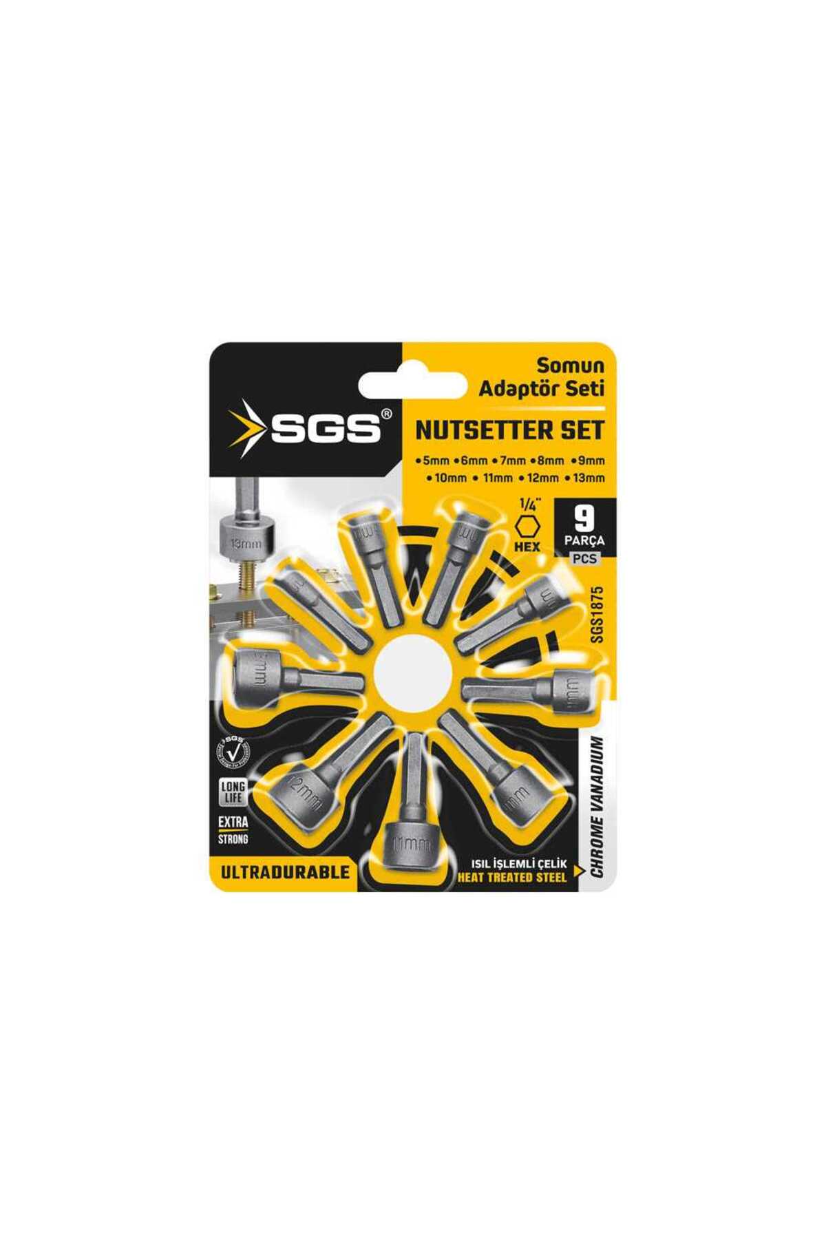 SGS1875 9 Parça Manyetik Somun Sökme Ve Çatı Adaptörü Seti, 5-13 mm