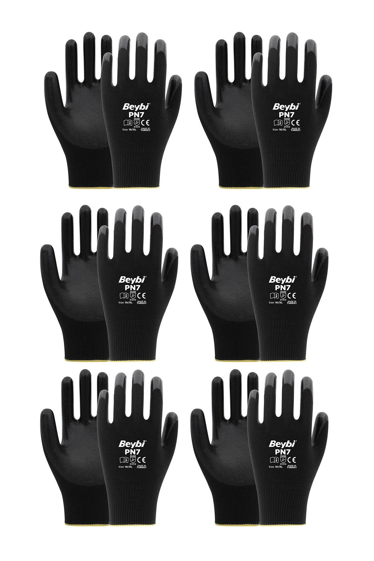 PN7 Nitril Kaplamalı Polyester İş Eldiveni 6 Çift -Dayanıklı, Konforlu, Gıdaya Uygun Eldiven