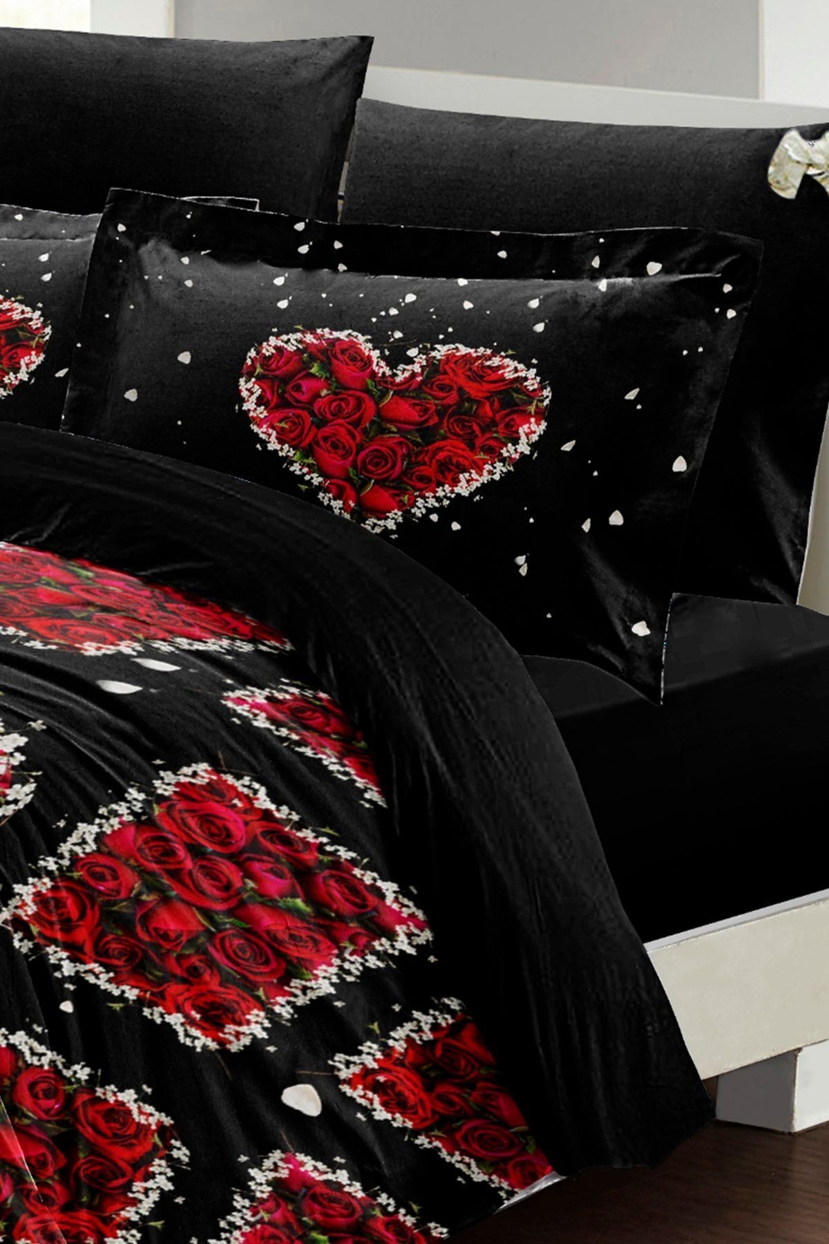 Black Roses 3d Pamuk Saten %100 Pamuk Çift Kişilik Nevresim Takımı