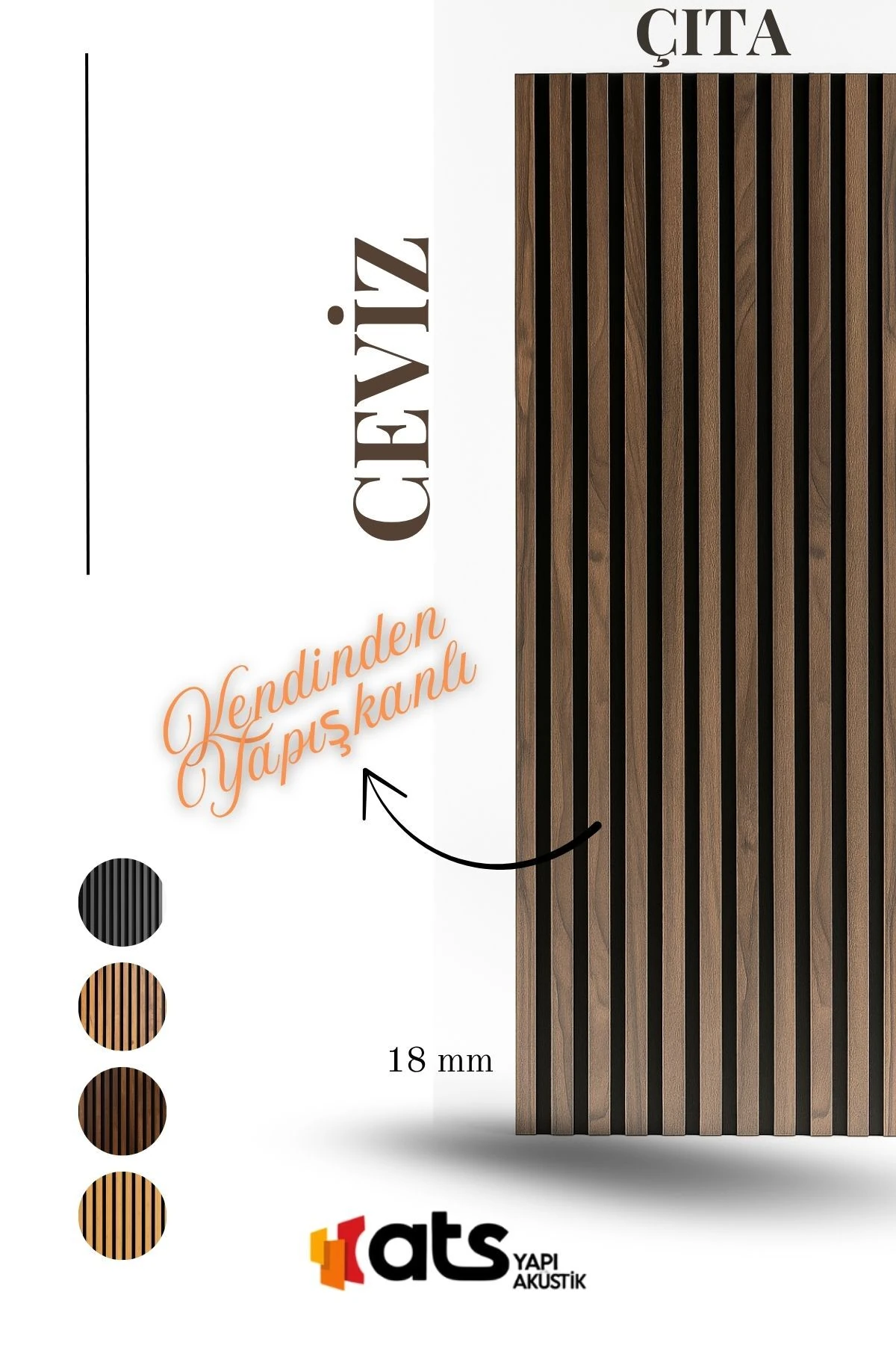 Ceviz Kendinden Yapışkanlı Duvar Çıta – 12 Adet | 240 cm Uzunluk | 18 mm Kalınlık Dekoratif Panel