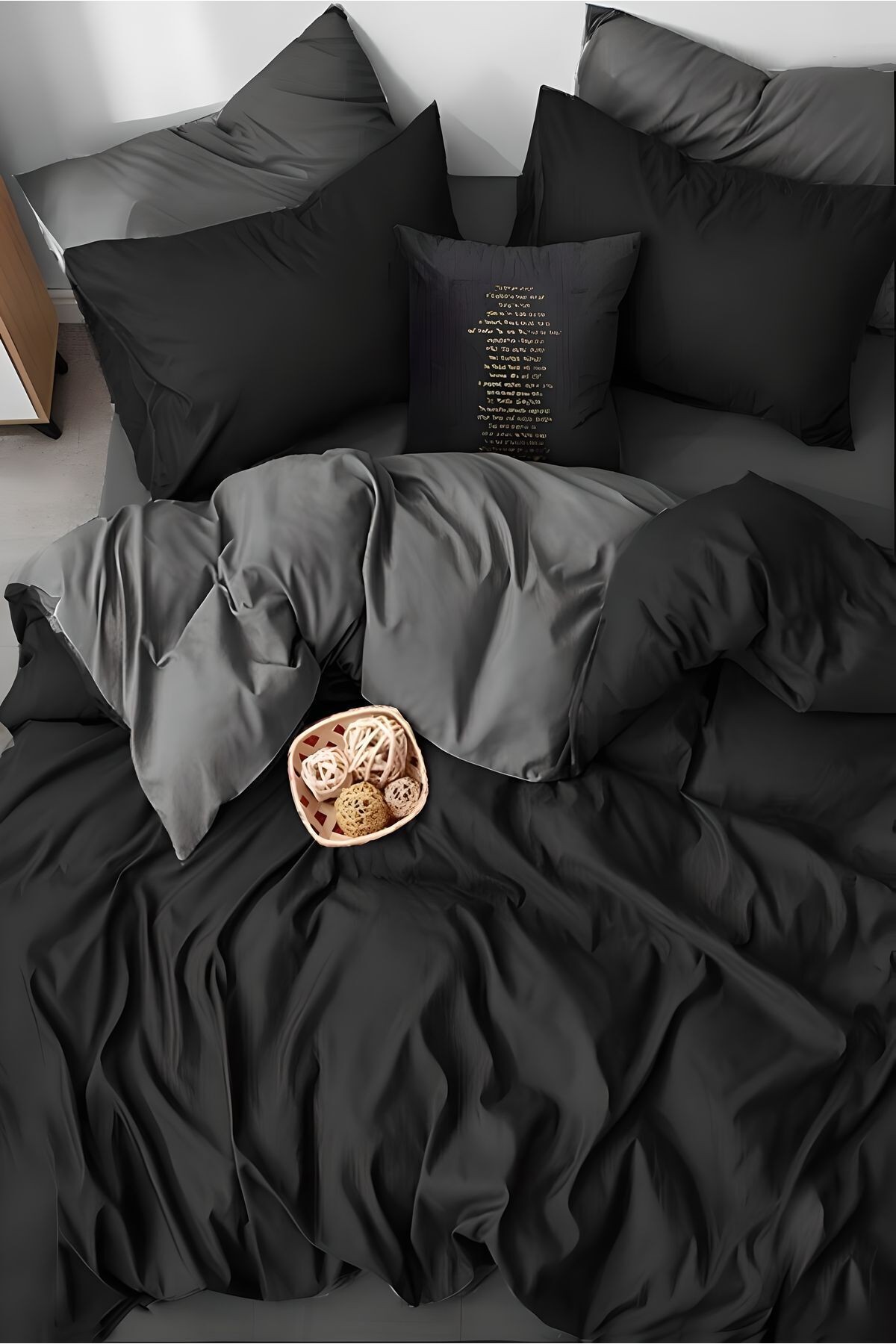 ÇİFT KİŞİLİK ÇİFT TARAFLI NEVRESİM TAKIMI BLACK GREY