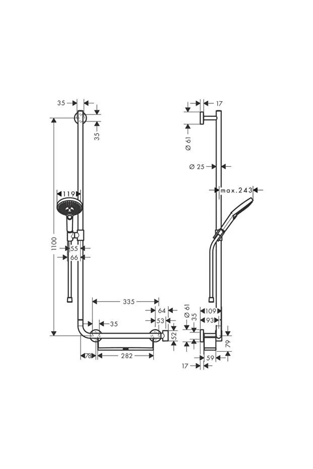Raindance Select S duş Seti 120 3 Jet, 110 Cm Sol Duş Barı Ile - 26324000