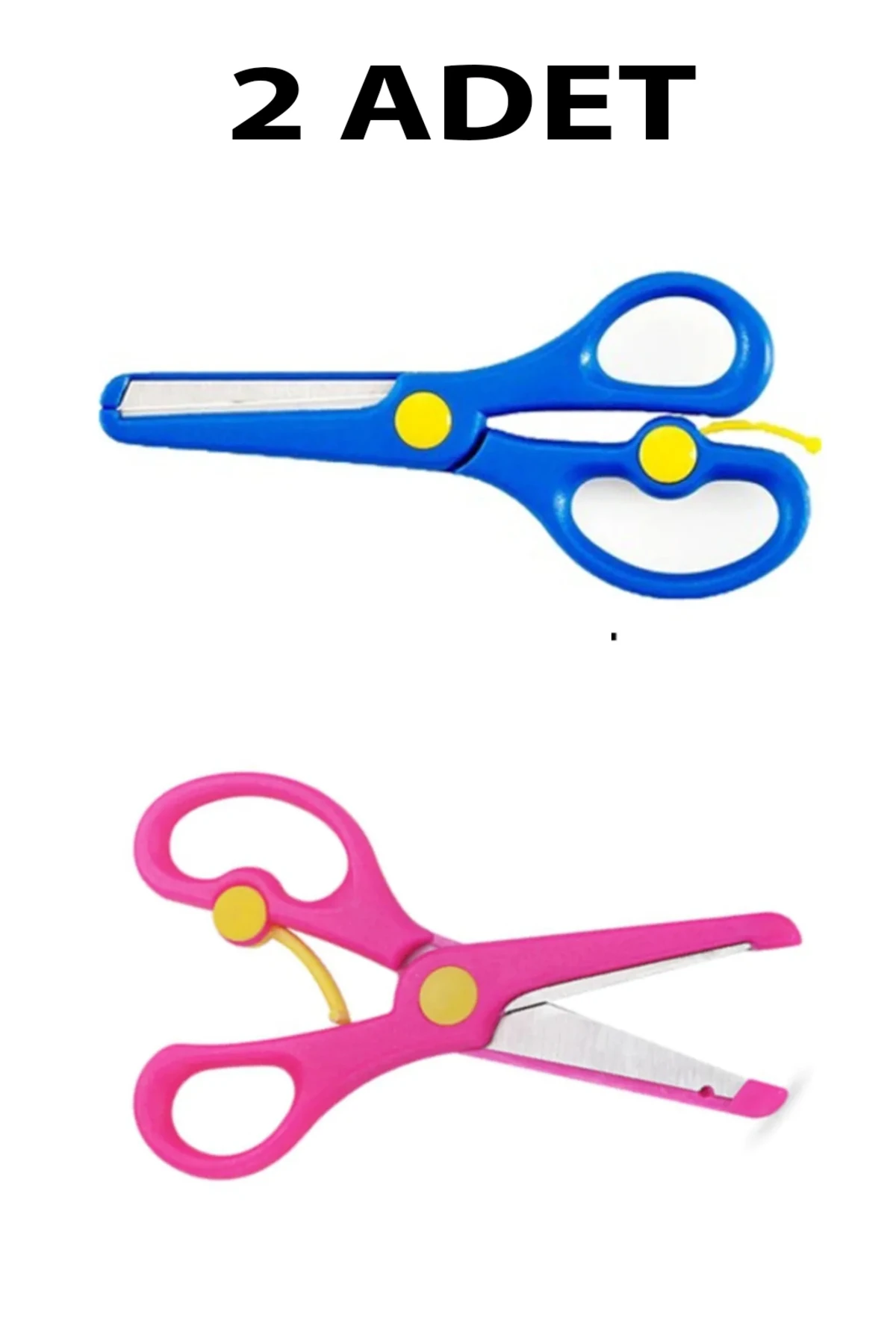 2 Adet Çocuk Makası Küt Uçlu Yaylı Plastik Korumalı Okul Makası Öğrenci Makası