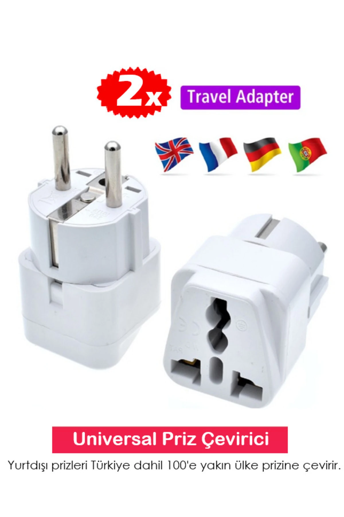 Seyahat Adaptörü Üniversal Priz Çevirici Dönüştürücü Türkiye ve 100'e yakın ülkede kullanılır. 2ADET