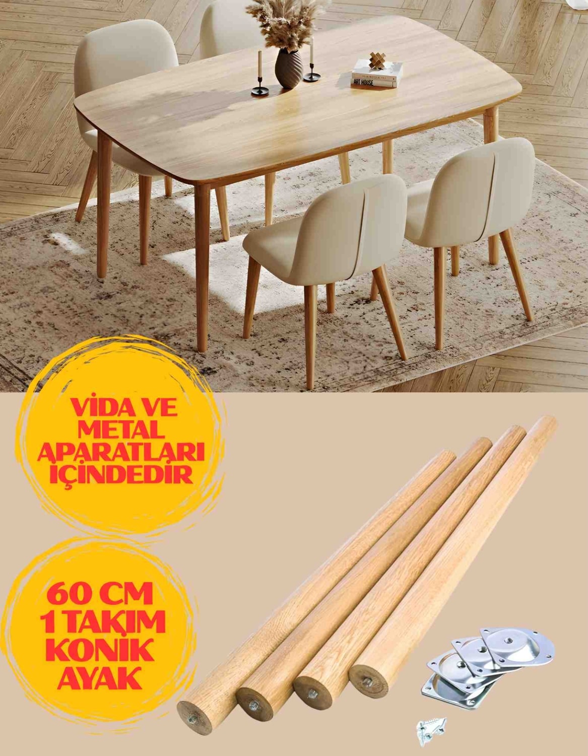 60 cm 4'lük Ham Masa Sehpa Ayağı