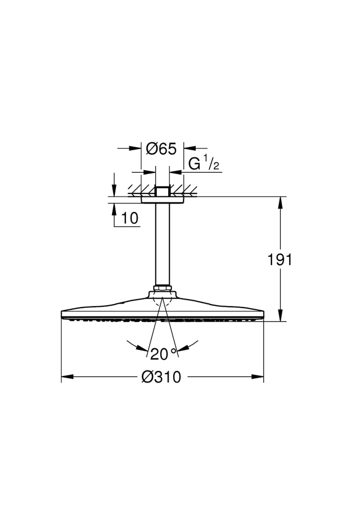 Rainshower Mono 310 Tepe Duşu Set 422 Mm, 1 Akışlı Phantom Black - 22122KF0