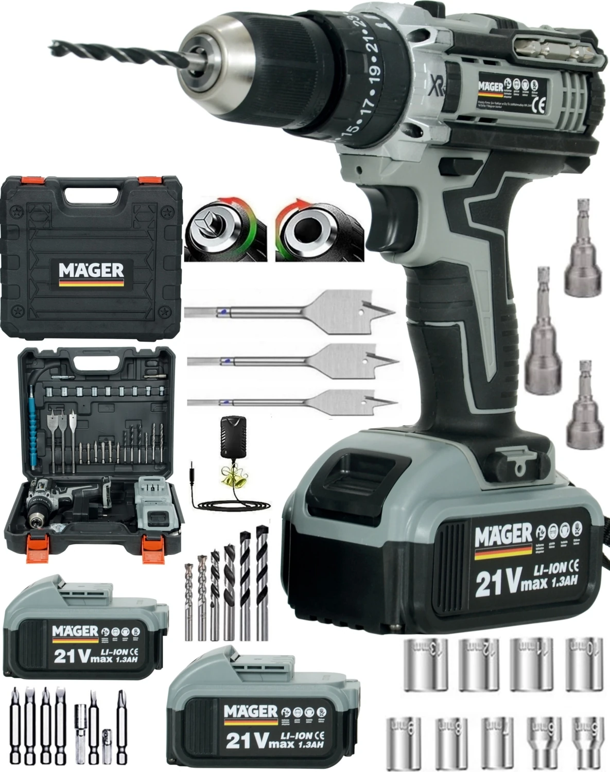 Xr LED Işıklı 5 Pilli Darbeli Çift Akülü 30 Parça Set Hediyeli Çantalı Akülü Vidalama Şarjlı Matkap