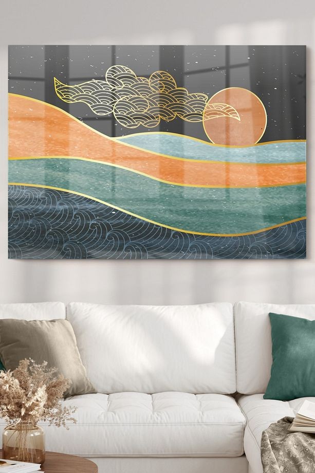Güneş Ve Deniz Soyut Çalışma | Soyut Temalı Cam Tablo | 50x70 Cm