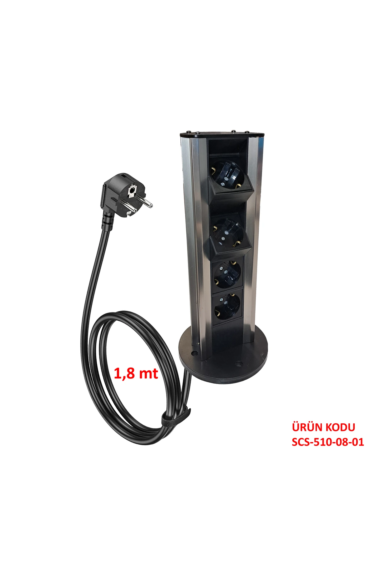 Kule Tipi Dikey Bürotik Blok Priz ( 4 Prizli Kablolu Hazır )