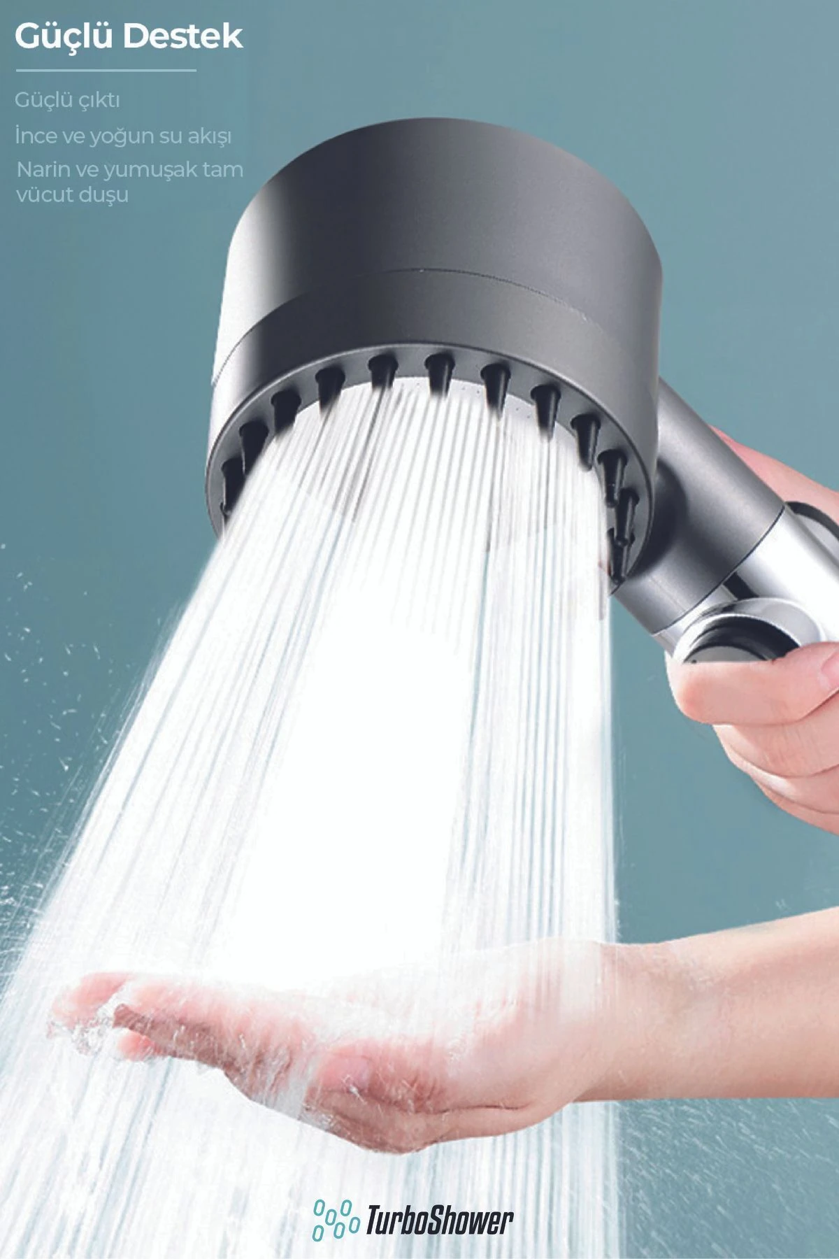 Ayarlanabilir Çok Fonksiyonlu Filtreli Masajlı Duş Başlığı, Krom, Gri